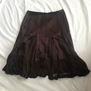 Brown Silk Flared Circle Skirt.
